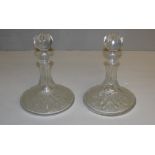 A pair of cut-glass ships decanters, with stoppers 27cm good condition.