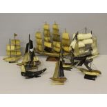 A fleet of eight horn model sailing boats/ships (8) some minor damages but generally good.