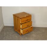 A modern pine bedside chest of three drawers 58cm x 43cm x 39cm minir marks otherwise good used