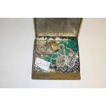 A selection of various jewellery, yellow metal chains, yellow metal pill box, silver ear drops and