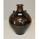 A David Leach (1911-215) for Lowerdown pottery, Tenmoku glazed stone ware flagon or vase, of ovoid