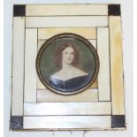 A 19th century type portrait miniature, of a young woman, initialled HE. within a circular gilt