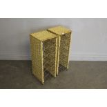 A pair of modern metal and woven-wicker wine racks 75cm x 25cm x 27cm minor damage to wicker but