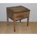 A Victorian pitch pine clerks desk, the top with attached brass 'Laurie' ink well