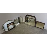 Two 1930's bevelled frameless mirrors, and four other mirrors