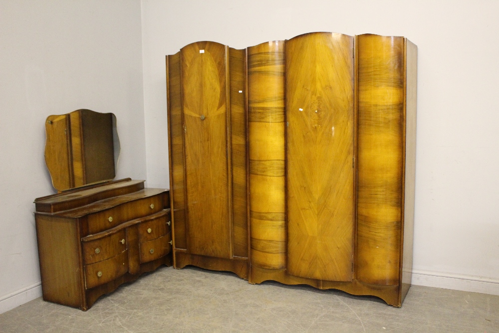 A two-piece figured walnut bedroom suite, comprising a single door wardrobe and dressing table, - Image 3 of 3