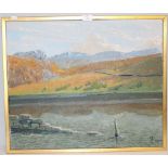 An amateur oil on canvas local scene, appearing Mardale ruins at Hawswater, monogrammed M.C and