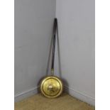 A 19th century brass and copper bed warming pan, with turned stained wood long handle 103cm minor