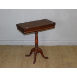 A small 19th century mahogany fold-over pedestal tea table, with swivel action 67cm x 61cm x 31cm