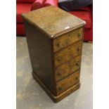 A figured walnut bank of four drawers, 89cm x 42cm x 52cm formally part of a sunken well, dressing