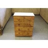 An Alstons rustic pine effect chest of drawers, 2/3 arrangement with turned feet 101cm x 78cm x 41cm