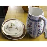 A Losol ware "Lynn" pattern toilet jug, a Royal Doulton "The coppice” pattern lidded bowl, an oval