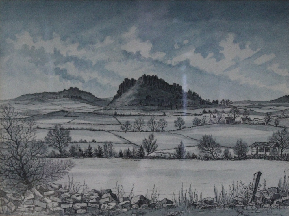 J.G Salt - ink and watercolour wash, rural scene at twilight, bearing name J.G Salt and dated - Image 5 of 6