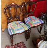 A pair of Victorian mahogany balloon back dining chairs, the serpentine fronted seats covered in