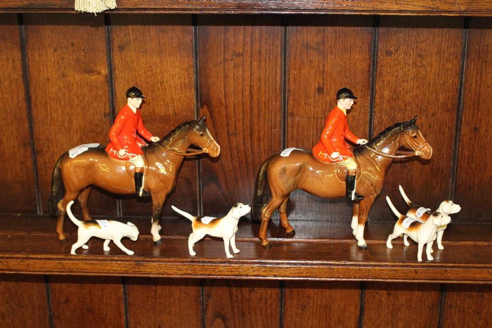 Two Beswick pottery huntsmen (one modern), four Beswick hounds, and a Beswick deer, all in good - Image 3 of 4