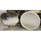 A vintage ornate gilt gesso style mirror 66cm and a circular bevelled mirror with white painted