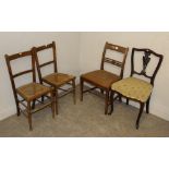 A George III mahogany dining chair, two Victorian cane-seated bedroom chairs and an Edwardian chair.