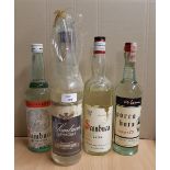 Old 1 litre bottle Tombolini Sambuca Special, cellophane wrapped with a tall glass, old 75cl