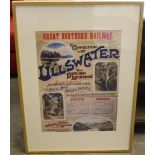 A reproduction 'Great Northern Railways- In connection With Ullswater' poster, framed 101cm x