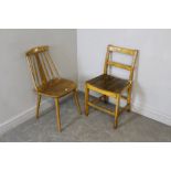 A 1960's Ercol style stick-back chair 82cm and a vintage wooden chair with slatted concave seat 79cm