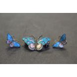 A small Norwegian Sterling silver and enamel butterfly brooch by Hroar Prydz 2.4cm and matching