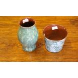 A Wetheriggs (Schofield) Pottery mottled green vase and planter 23cm & 14cm high, stamped, some
