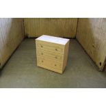 An Alstons modern bleached pine effect chest of three drawers, 86cm x 77cm x 41cm good used