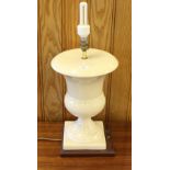 A modern crackle-glazed pottery urn-form table lamp, lacking shade 39cm good used condition.
