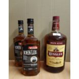 1.5 litre bottle Kessler American blended Whisky and two 70cl bottle John Lee imported Kentucky