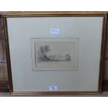 A 19th century pencil sketch, a view across the estate of a stately home, indistinctly signed and