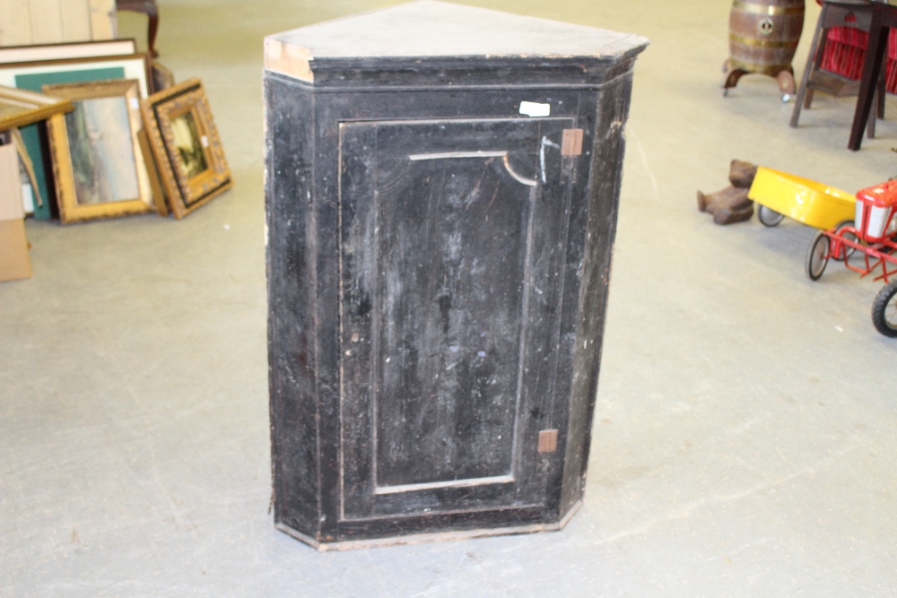 A 19th century stained-pine corner cupboards, the panelled door with upper reentrant corners and - Image 2 of 3