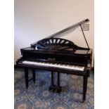 An early 20th Century Challen mahogany cased Boudoir grand piano, 148cm wide x 155cm deep x 100cm