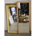 Two large moulded frame mirrors and an oblong mirror, used condition with marks to frames.