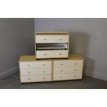 Three laminate chest of drawers 56cm x 72cm x 39cm, all as founded with loose joints, bowed tops and