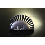 A .935 grade white metal stylised hedgehog form brooch, 4cm, 13grams in good condition