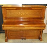 An inlaid mahogany Bechstein upright piano, of traditional form with serial number 62881, the case