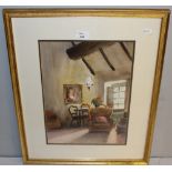 John Glavina (20th century) watercolour, 'Florence 93' cottage interior scene, signed, within a card