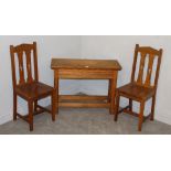 An ecclesiastical pitch pine altar table, with rectangular top moulded rails and chamfered