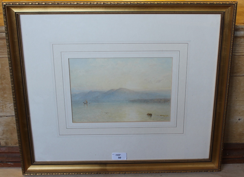 Attributed to George Arthur Fripp RWS (1813-1896) watercolour, coastal/lake scene, within a washline - Image 4 of 5