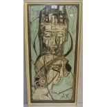 Judith Valentine (Local) lino-cut print, 'King and Queen' within a white painted frame, under glass,