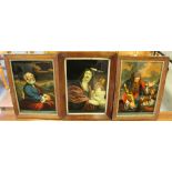 A group of seven Victorian coloured prints on glass, depicting religious figures and scenes,