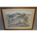 Judith Valentine (Local) 'Blencathra' landscape in charcoal, initialled to lower left, within a card