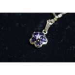 9ct and diamond and sapphire 6 stone pendant and 9ct chain