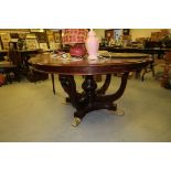 Large Mahogany Center Table with Brass Feet (af)
