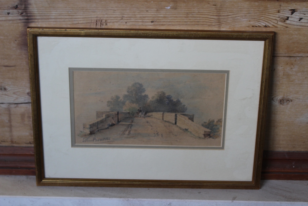 John Pasmore (British 19th century) watercolour, bridge crossing, signed lower left, within card - Image 3 of 3