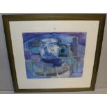 Judith Valentine (Local) gouache and charcoal abstract still life study 'Blue Jug’ initialled