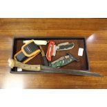 A small selection of folding knives and carving knife, please note this lot is age restricted and