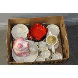 A quantity of Bilton's tea/dinner wares, a pig form cookie jar, and four red glazed dishes. good