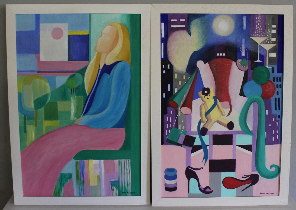 Two colourful oil paintings by Rona Newsome, print S.S Great Britain, Ltd Edition print Aspects of