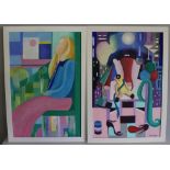 Two colourful oil paintings by Rona Newsome, print S.S Great Britain, Ltd Edition print Aspects of